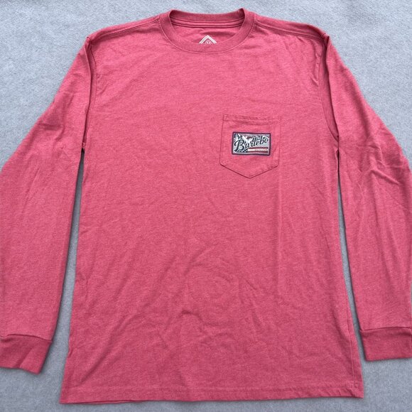 BURLEBO Long Sleeve T Shirt Mens Medium Crew Neck Mountains Flag Outdoors - Picture 3 of 5